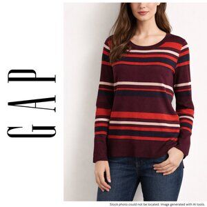 Gap Women's Multi-Stripe Crewneck Sweater Medium Maroon Navy Red White Soft Knit